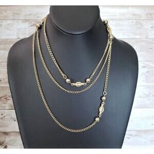 Vintage Necklace Long Gold Tone Can Be Layered Statement Necklace